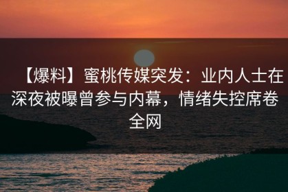 【爆料】蜜桃传媒突发：业内人士在深夜被曝曾参与内幕，情绪失控席卷全网