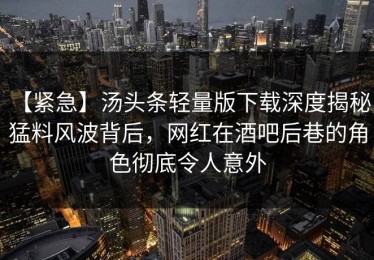 【紧急】汤头条轻量版下载深度揭秘：猛料风波背后，网红在酒吧后巷的角色彻底令人意外